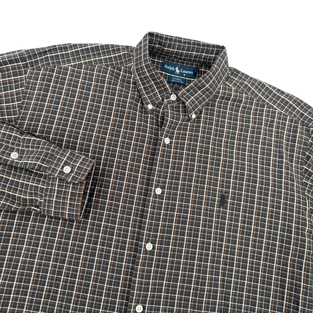 Polo Ralph Lauren McMeel Plaid Button Down Shirt Mens‎ Large Brown Black Cotton
